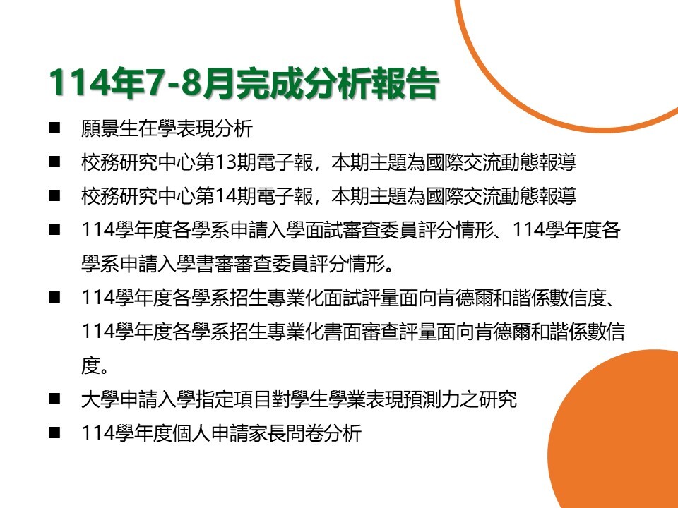 【E-1績效治理校務研究】114年7-8月研究成果