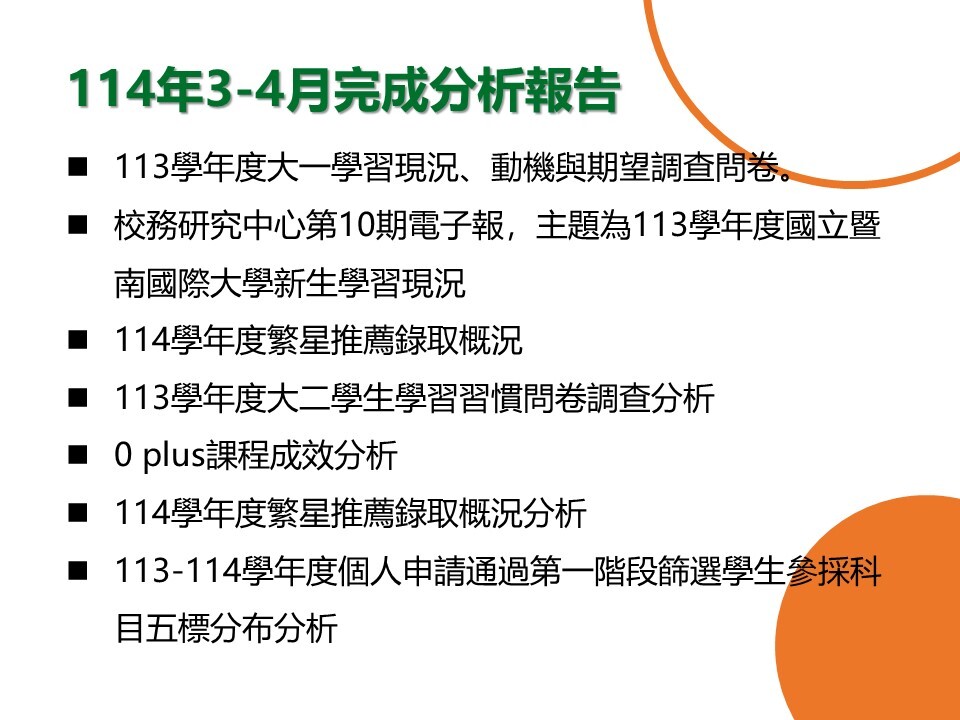 【E-1績效治理校務研究】114年3-4月研究成果